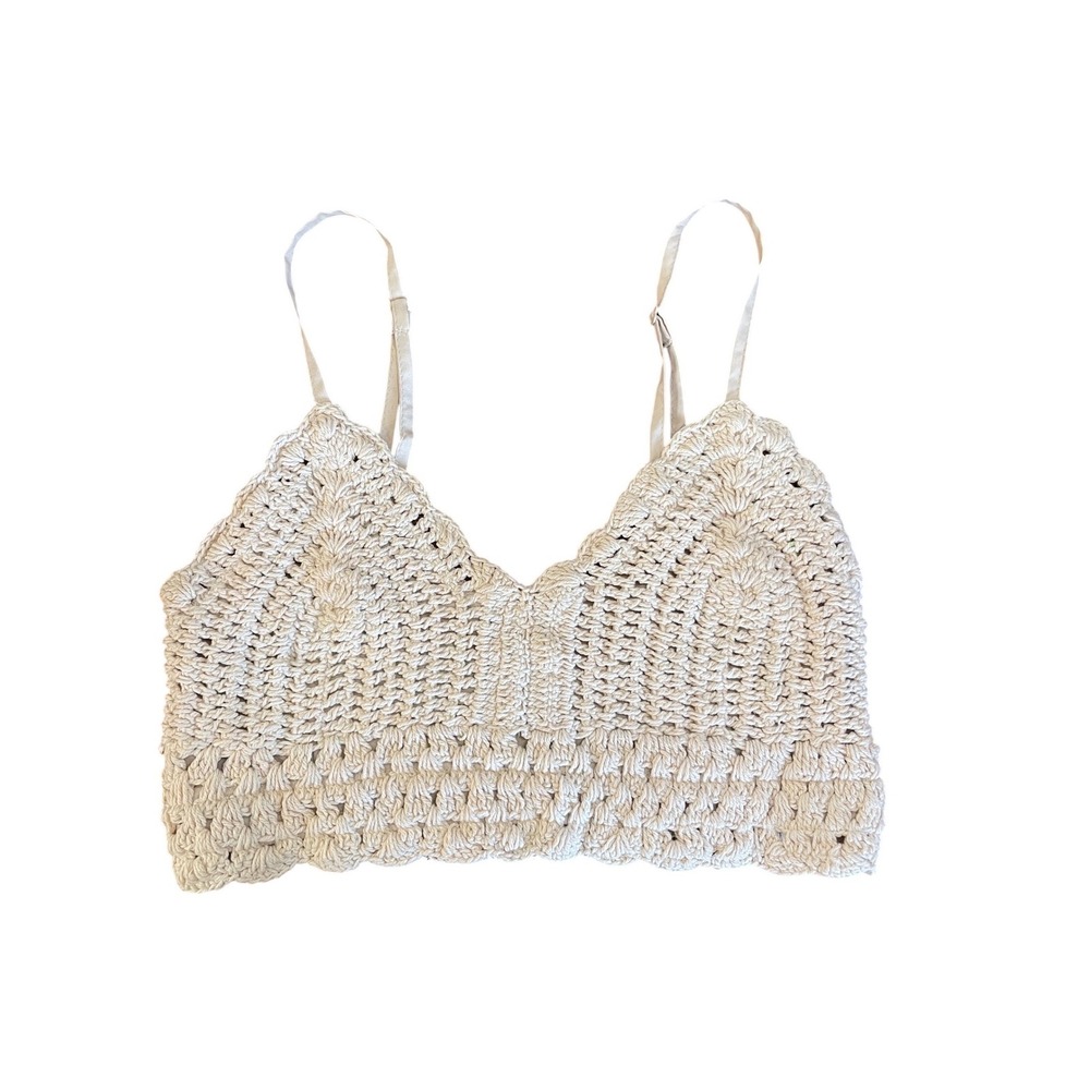 B.O.G Collective Cream Crochet Bralette Crop Top Smocked Back Medium RN141357